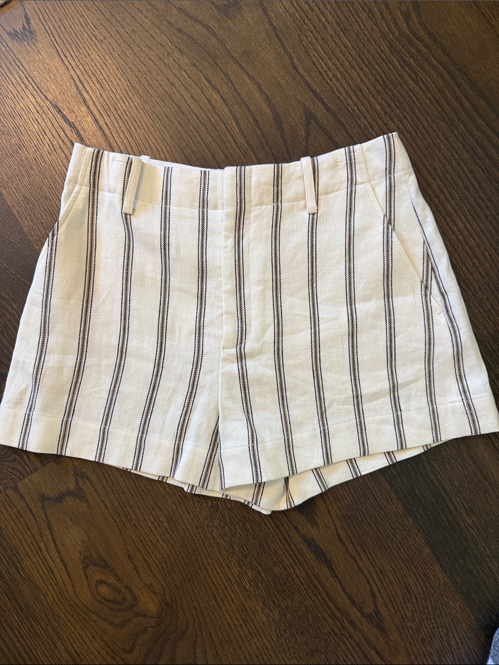 A.L.C. Cream Shorts with Black Vertical Stripes